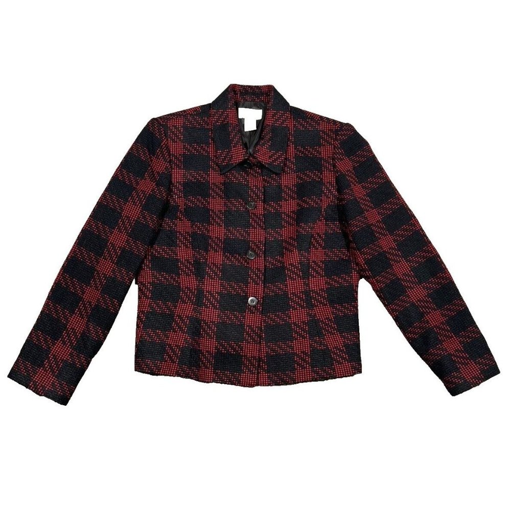 Vintage Style&Co Collection Petite Black & Red Plaid‎ Blazer 100% Acrylic 10P